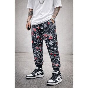 Fresh Prints of Bel-Air Joggers Graphic Rose Snake Skull Graffiti‎ Black Large